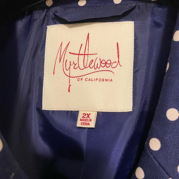 Myrtlewood ModCloth Navy Blue With White Polka Dot Trench Coat SZ 2XL - Picture 3 of 7